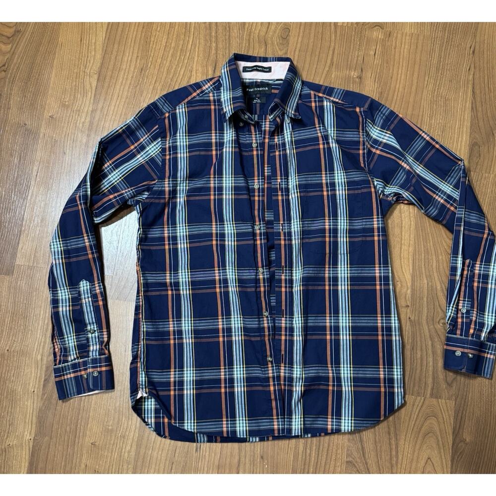 Paul Fredrick Men's Slim Fit Plaid Cotton Button-Down Long Sleeve Shirt Size M